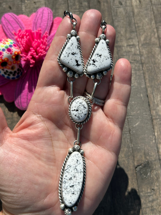 4 Stone White Buffalo Turquoise Mini Lariat Set- 5