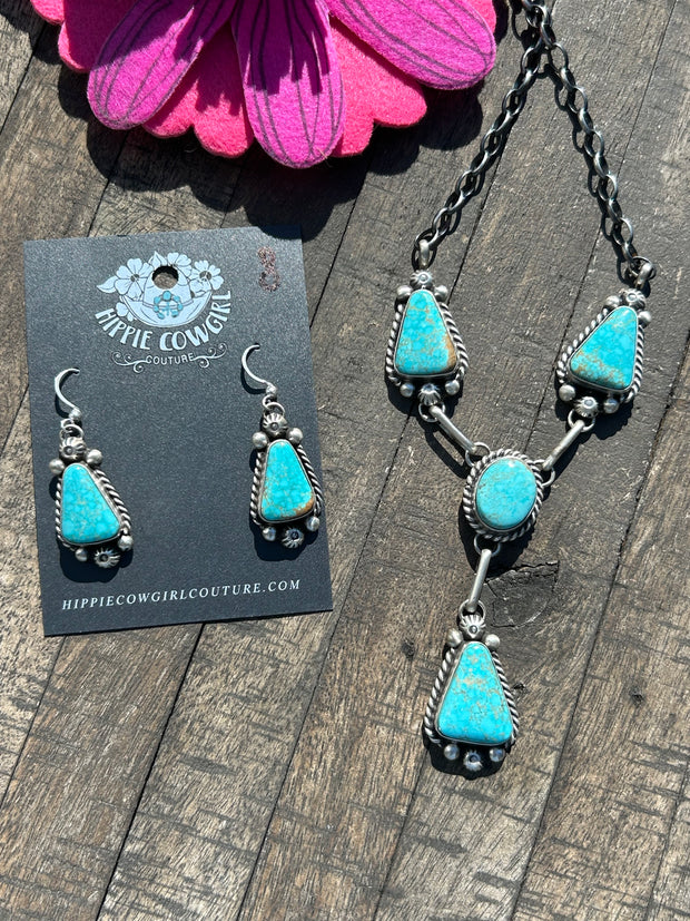 4 Stone Kingman Turquoise Mini Lariat Set-8