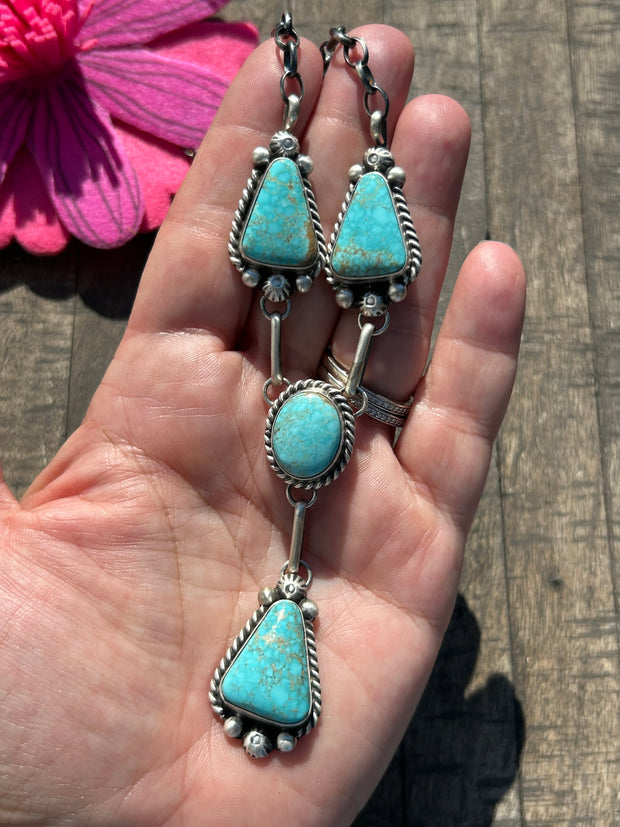 4 Stone Kingman Turquoise Mini Lariat Set-8