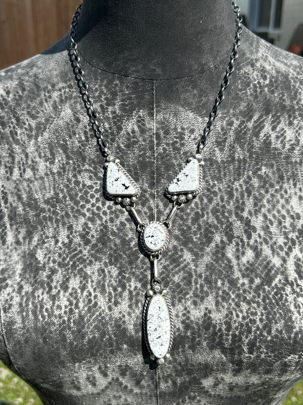 4 Stone White Buffalo Turquoise Mini Lariat Set- 5