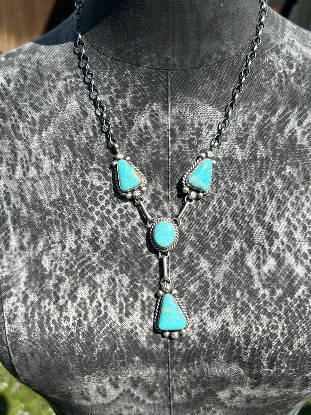 4 Stone Kingman Turquoise Mini Lariat Set-8