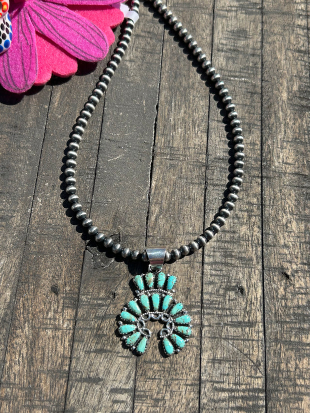 Kingman Naja and Sterling Pearl Necklace