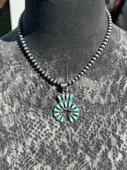 Kingman Naja and Sterling Pearl Necklace