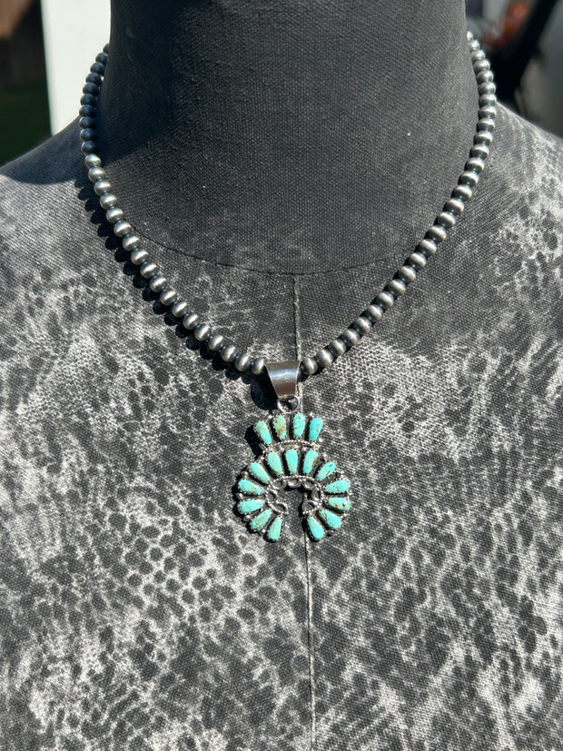 Kingman Naja and Sterling Pearl Necklace