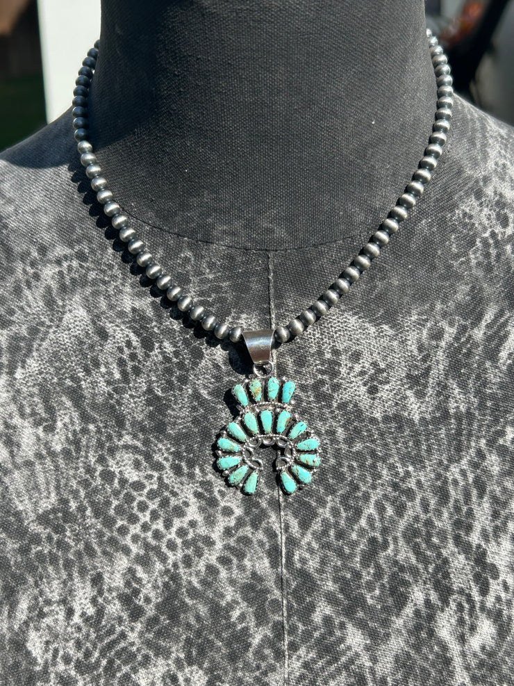 Kingman Naja and Sterling Pearl Necklace
