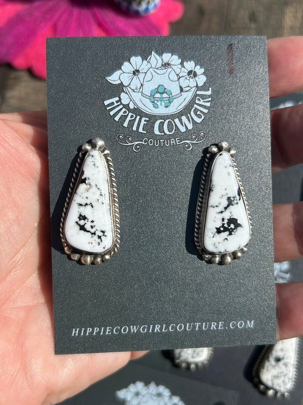 Single Stone white Buffalo Earrings 1-7
