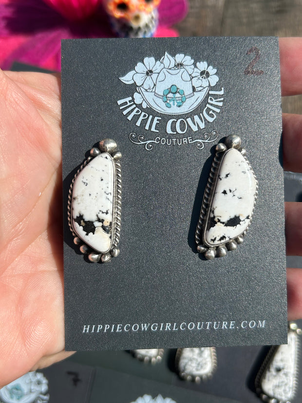 Single Stone white Buffalo Earrings 1-7