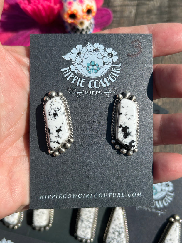 Single Stone white Buffalo Earrings 1-7