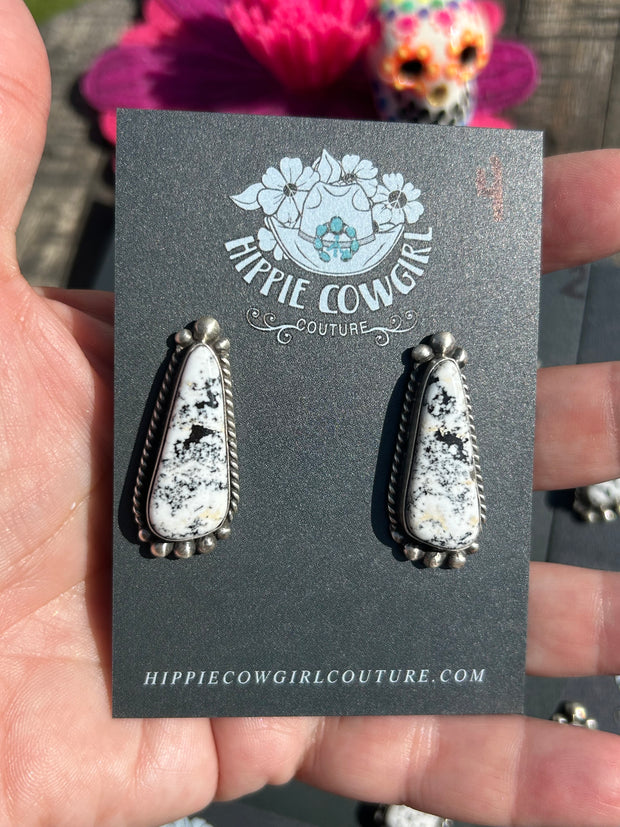 Single Stone white Buffalo Earrings 1-7