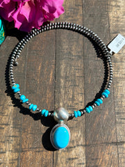 Turquoise Memory Wire Pearl Choker