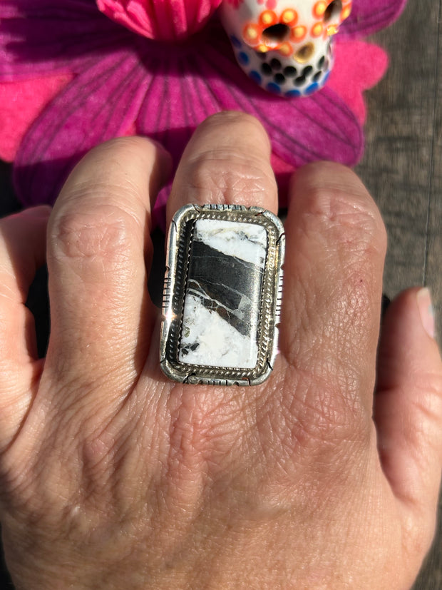 Single Stone White Buffalo Ring Sz. 8 1/4
