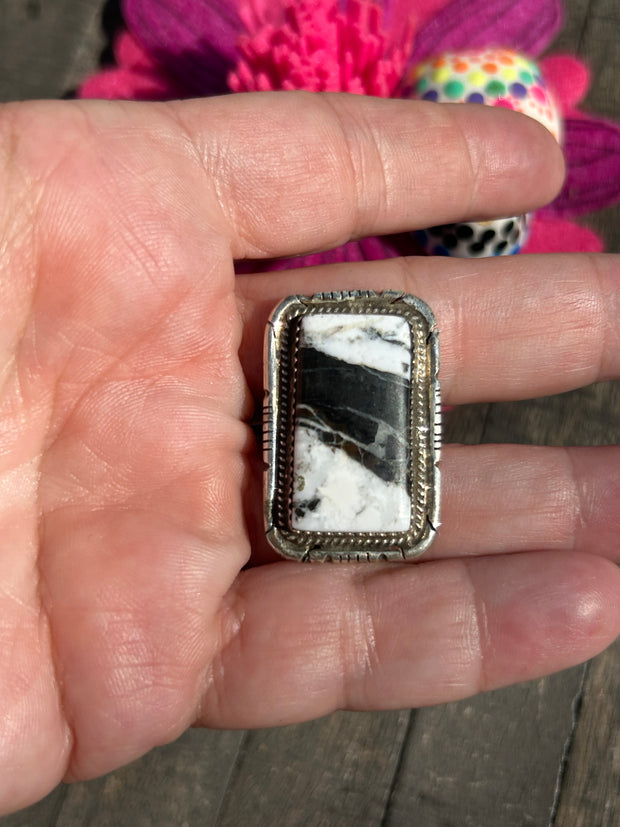 Single Stone White Buffalo Ring Sz. 8 1/4