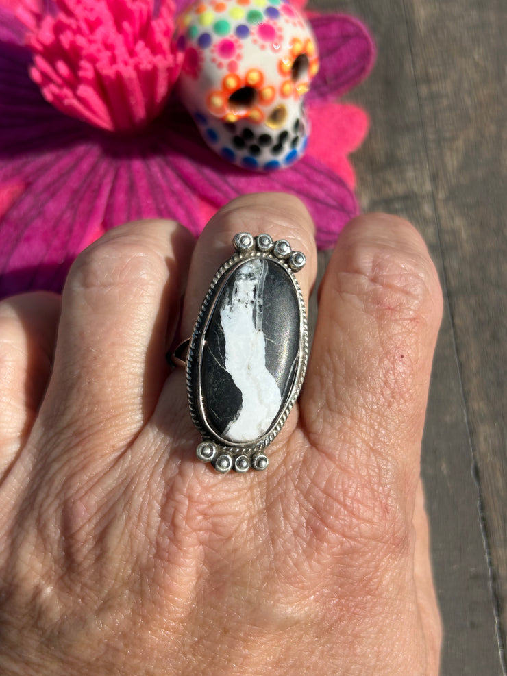Single Stone White Buffalo Ring Sz. 10 1/2