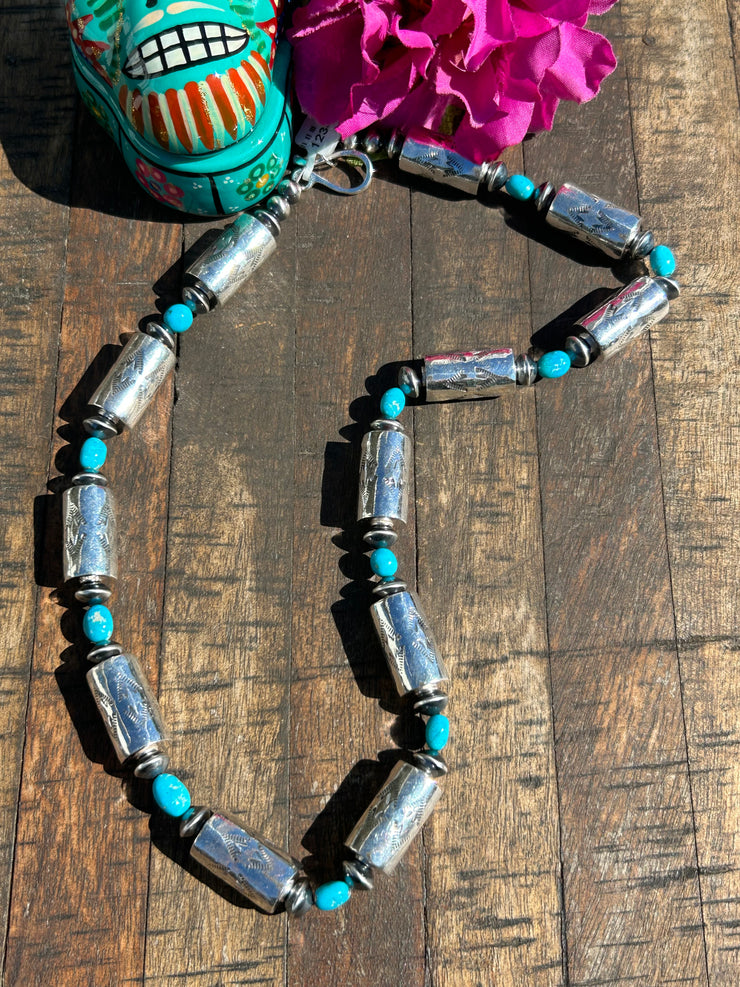 20" Stamped Drum Bead Necklace -B