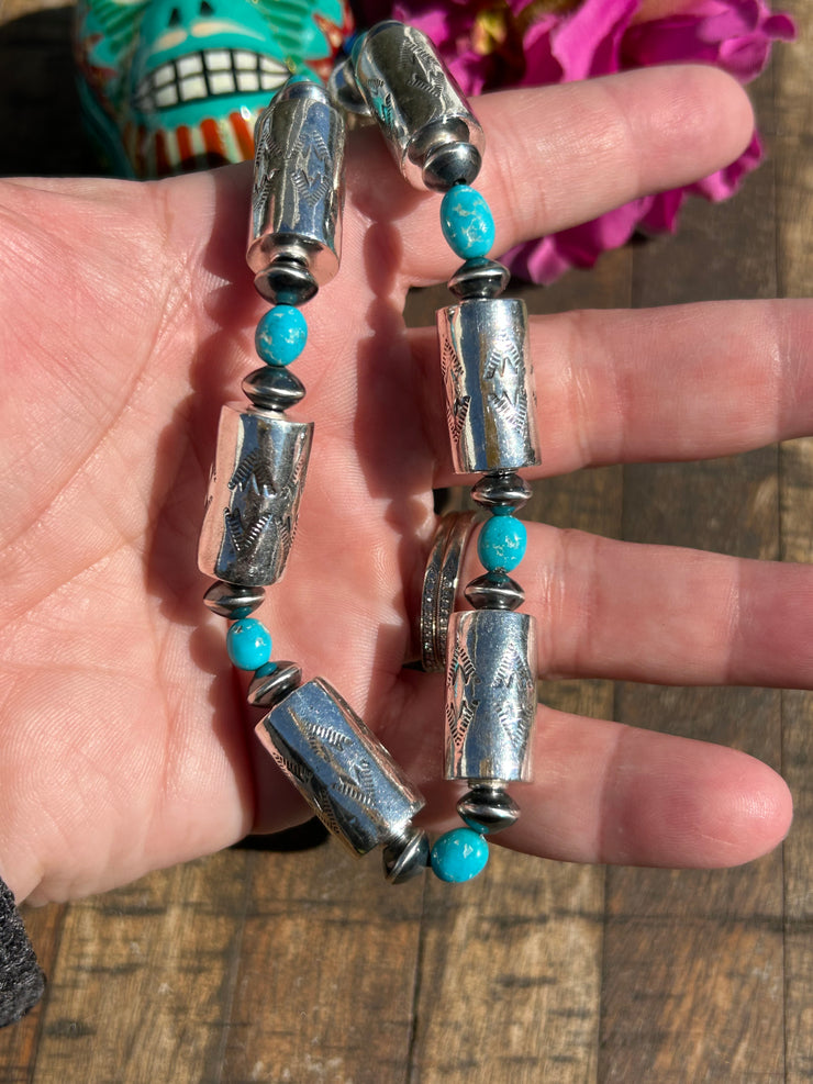 20" Stamped Drum Bead Necklace -B