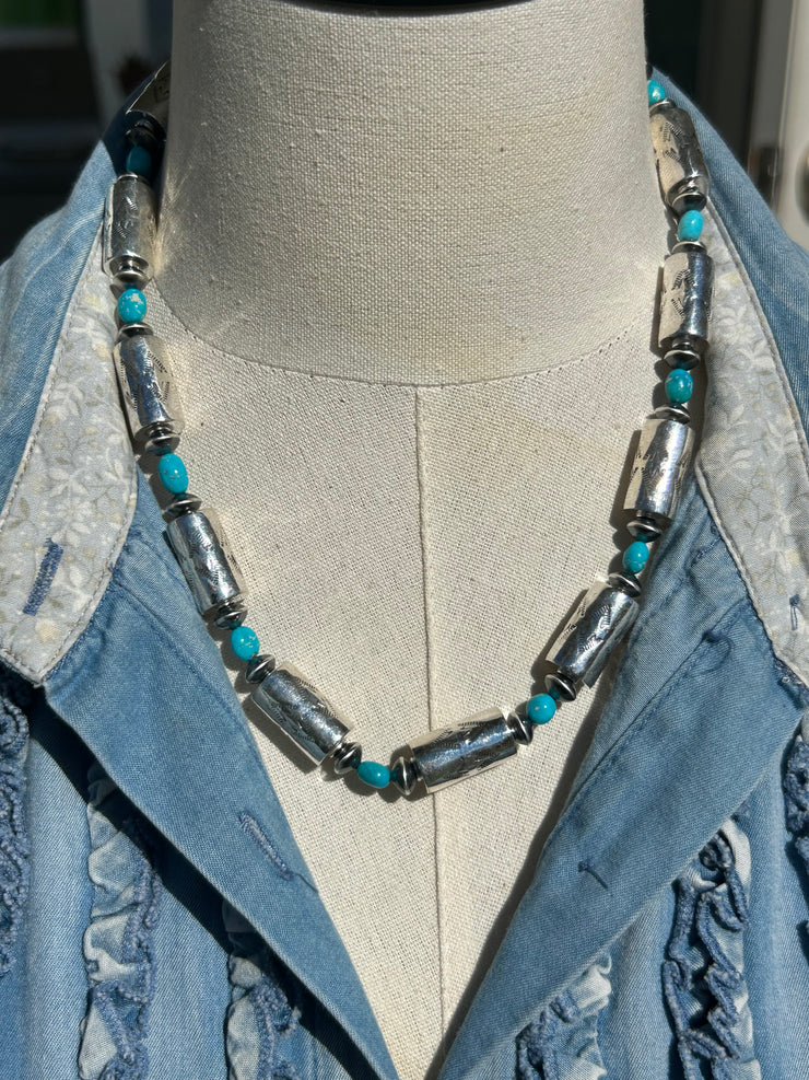 20" Stamped Drum Bead Necklace -B