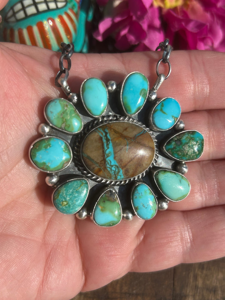 Boulder Ribbon and Sonoran Turquoise Cluster Necklace