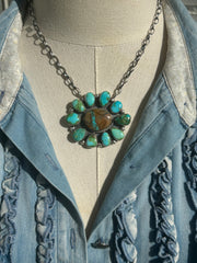 Boulder Ribbon and Sonoran Turquoise Cluster Necklace