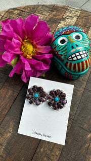 Purple Spiny and Kingman Turquoise Cluster Earrings