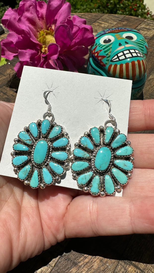 Light Blue Kingman Turquoise Cluster Dangle Earrings