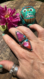 Pink Dahlia 2 Stone Ring #2