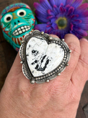 Adjustable White Buffalo Heart Ring