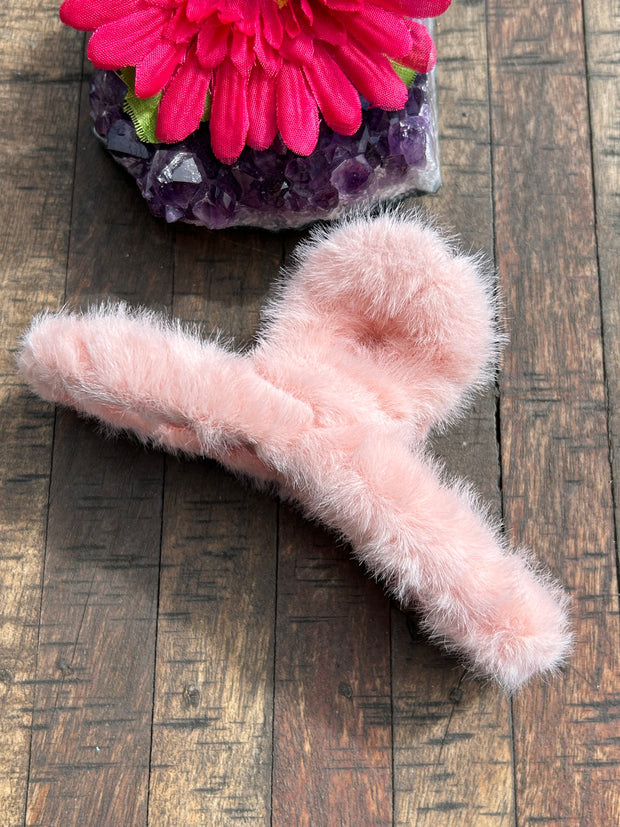 Furry Hair Clip-Pink