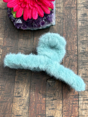 Furry Hair Clip- Turquoise