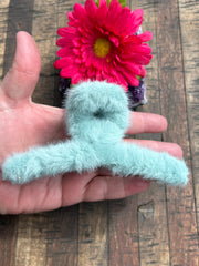 Furry Hair Clip- Turquoise