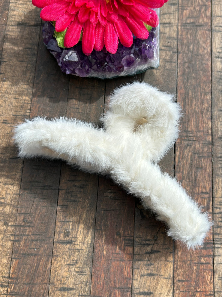 Furry Hair Clip- Cream