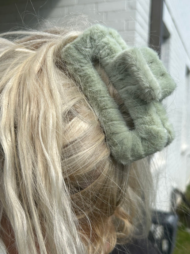 Furry Hair Clip- Rectangle Mint