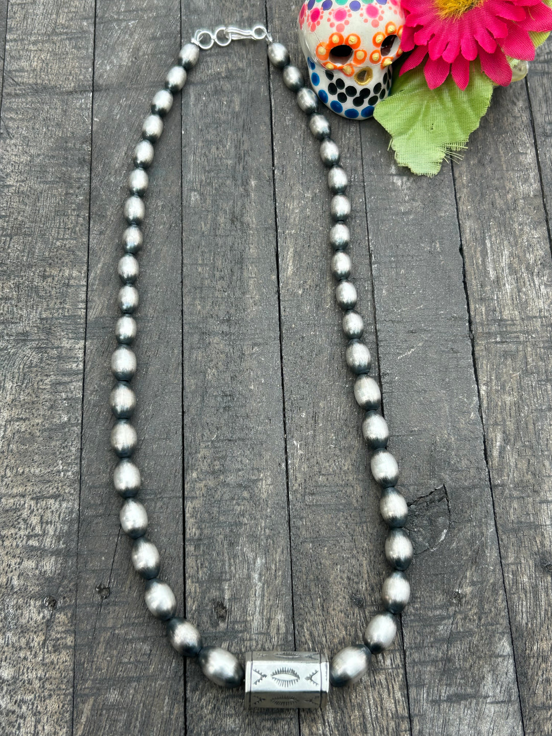 thumbnail image 2 of Doreen Jake Native American Sterling Silver Navajo Pearl Saucer Bead Memory Bracelet – 6-7" Adjustable 2 of 3