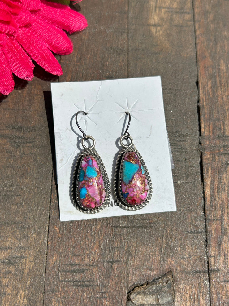 Pink Dahlia Dangle Earrings