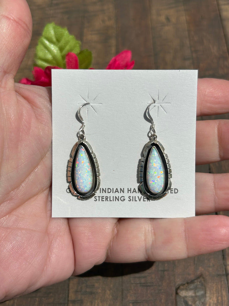 White Opal Dangle Earrings