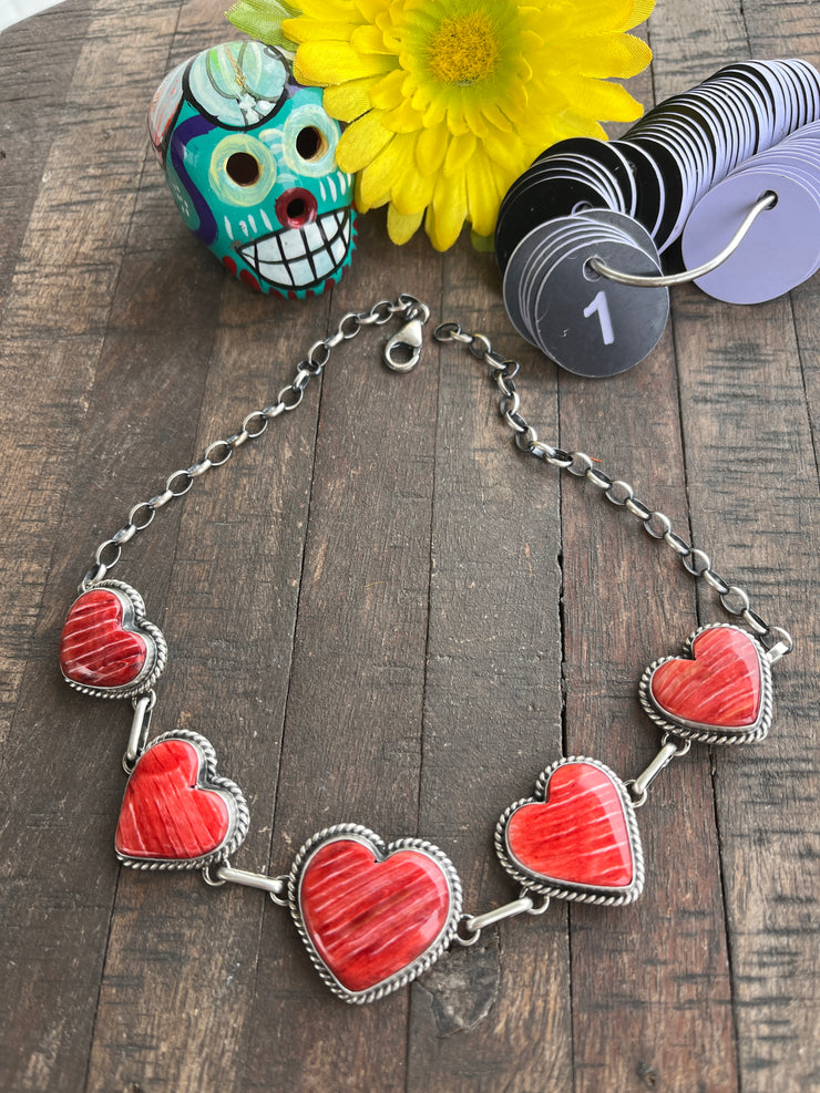 Red Spiny 5 Heart Necklace- 1