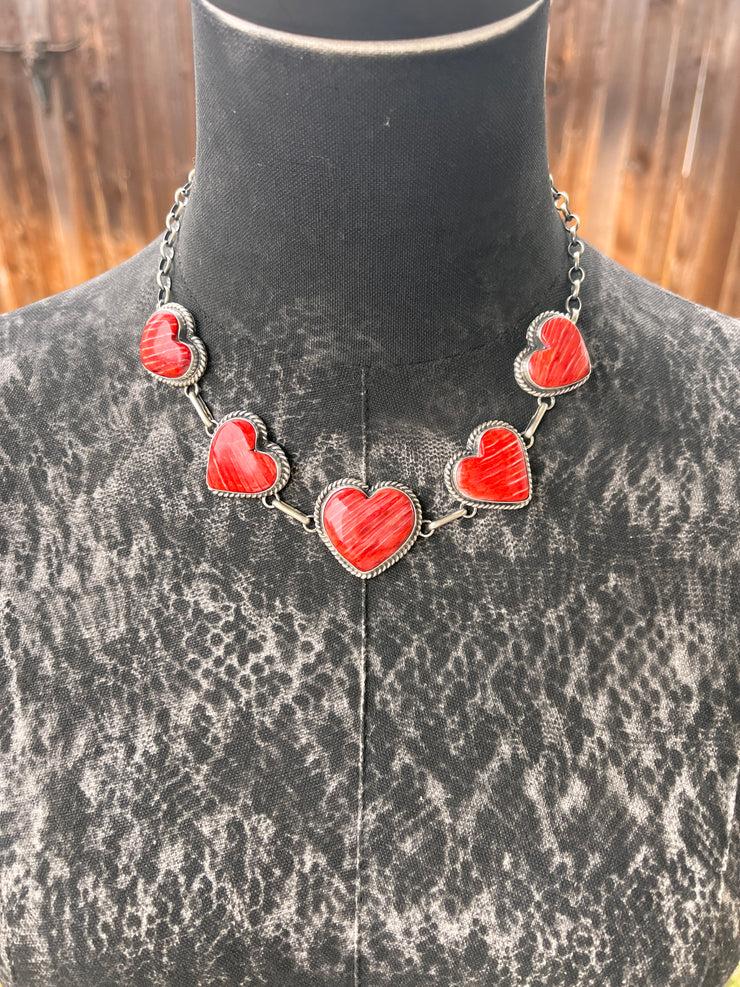 Red Spiny 5 Heart Necklace- 1