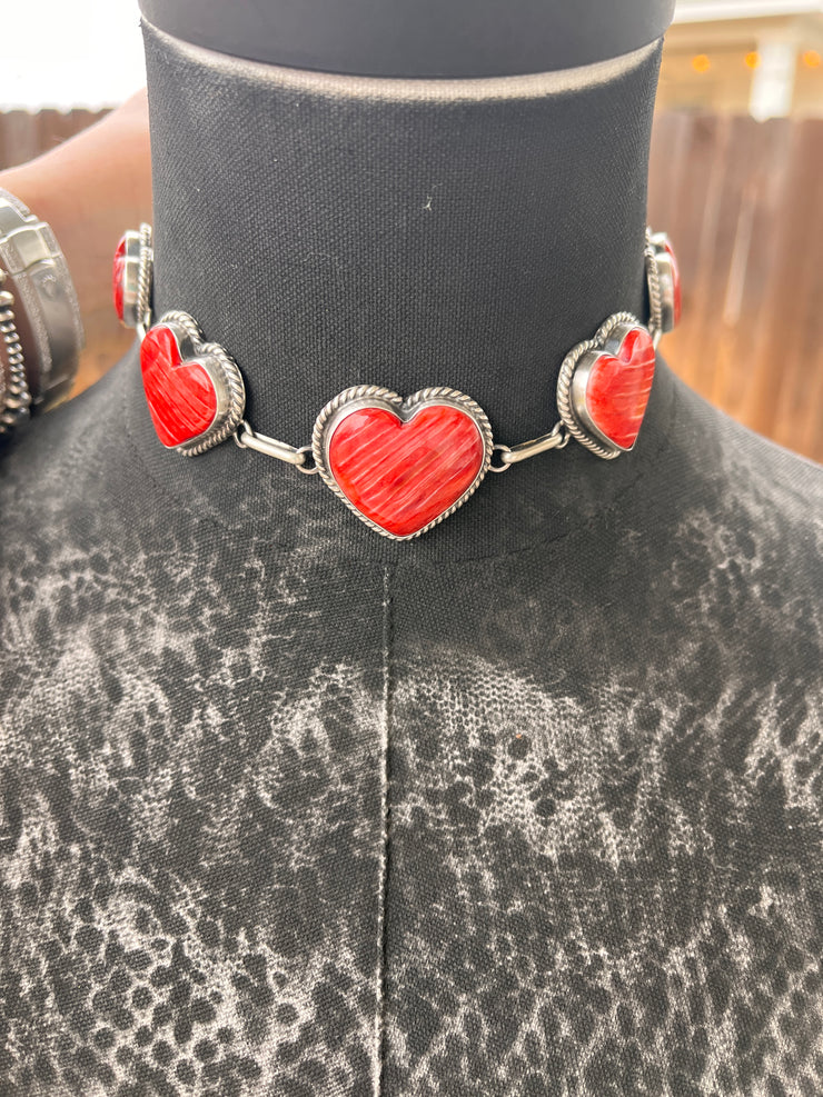 Red Spiny 5 Heart Necklace- 1