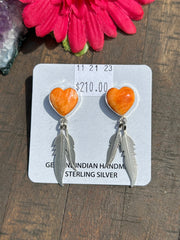 Orange Spiny Heart Earrings