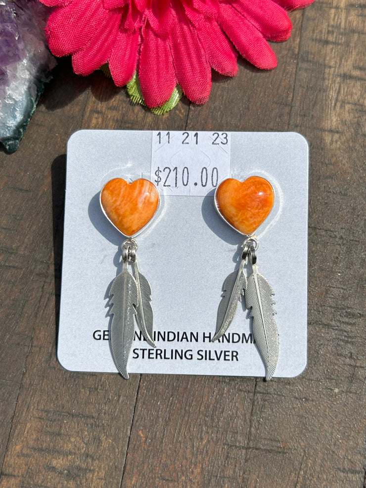 Orange Spiny Heart Earrings