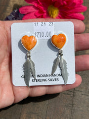 Orange Spiny Heart Earrings