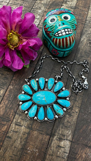 Kingman Turquoise Cluster Necklace