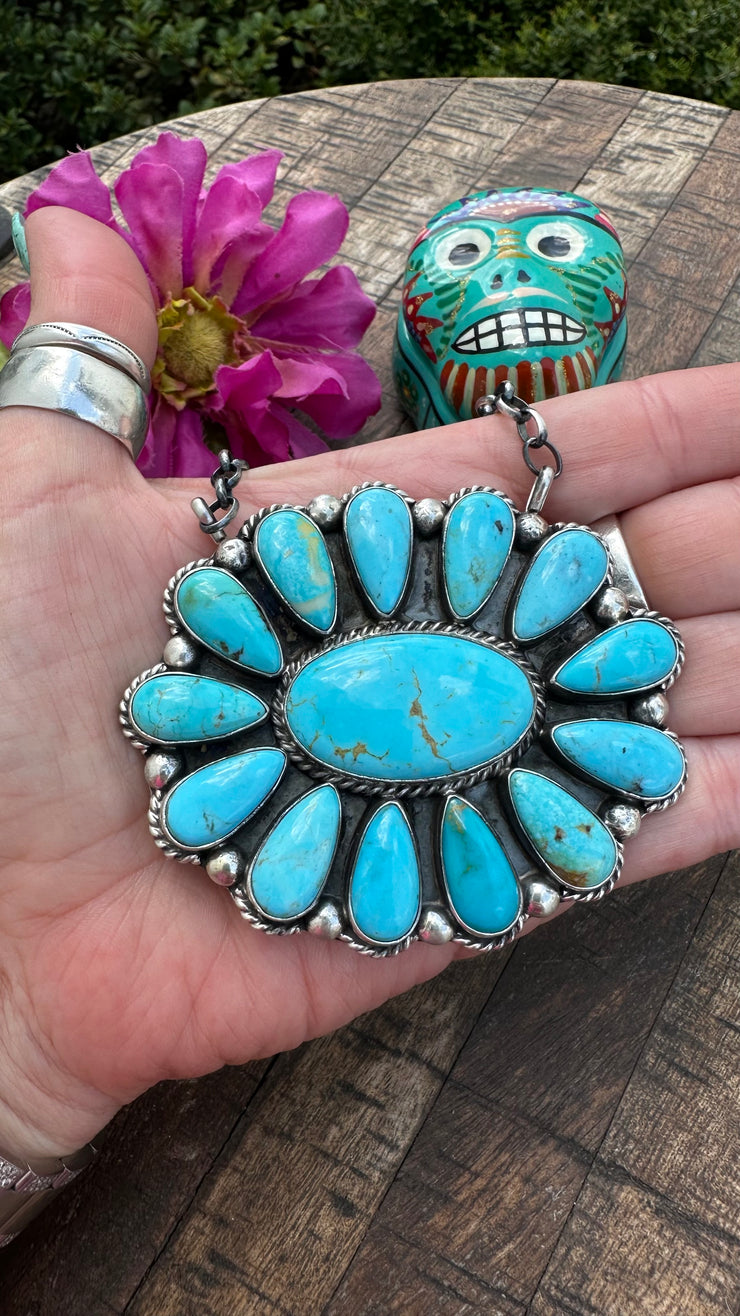 Kingman Turquoise Cluster Necklace