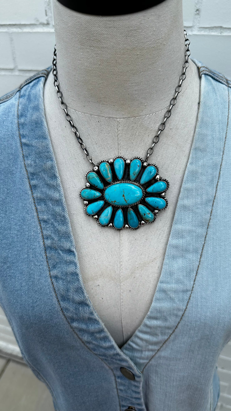 Kingman Turquoise Cluster Necklace