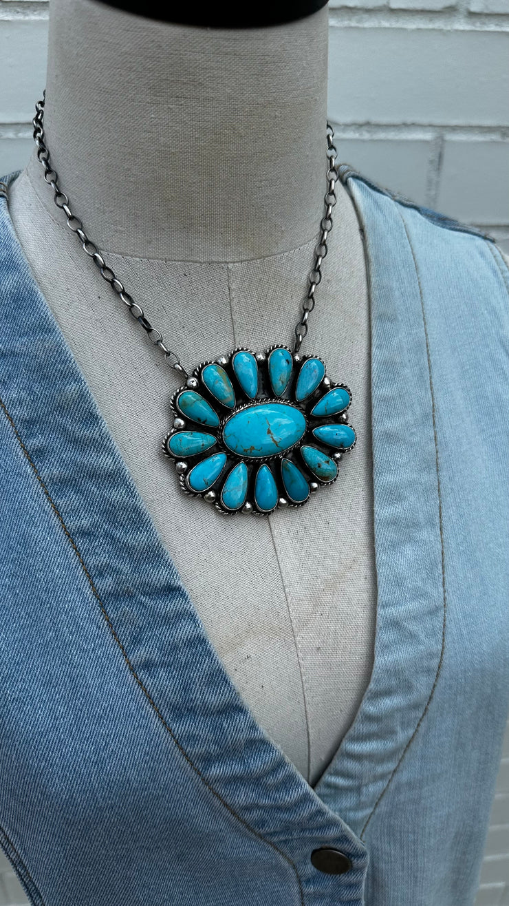 Kingman Turquoise Cluster Necklace