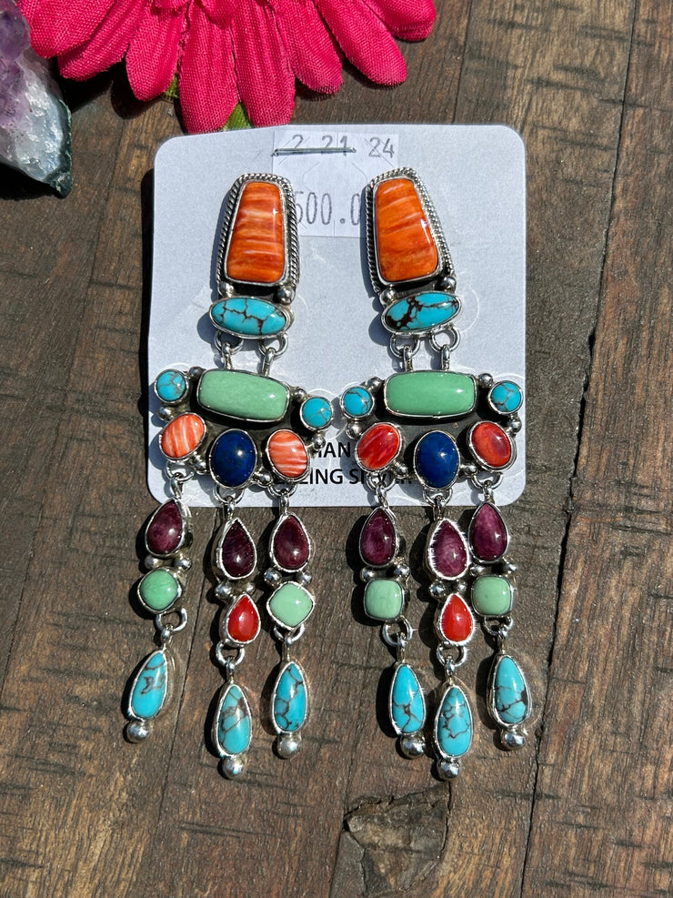 Multi Stone Dangle Earrings- B