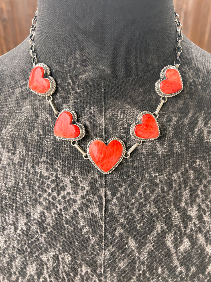 Red Spiny 5 Heart Necklace-5