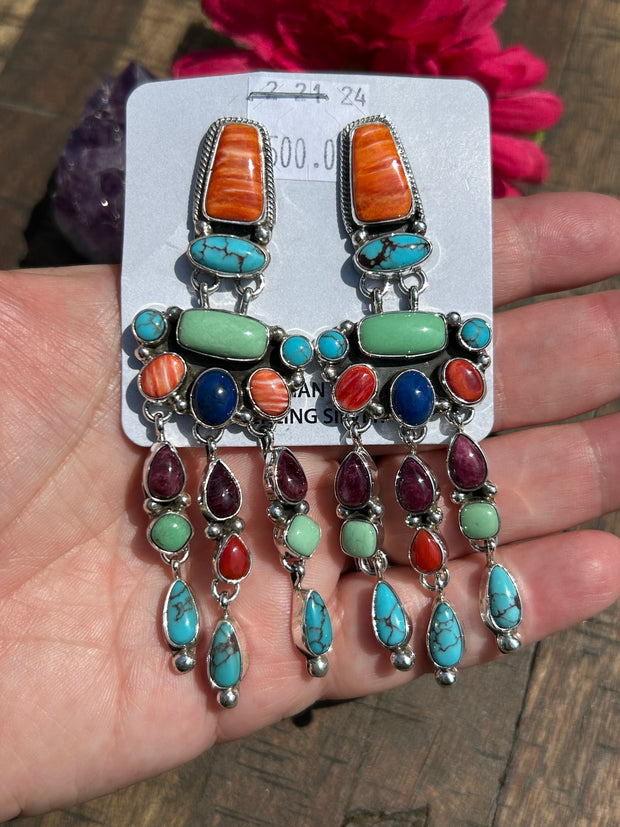 Multi Stone Dangle Earrings- B