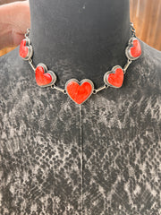 Red Spiny 5 Heart Necklace-5