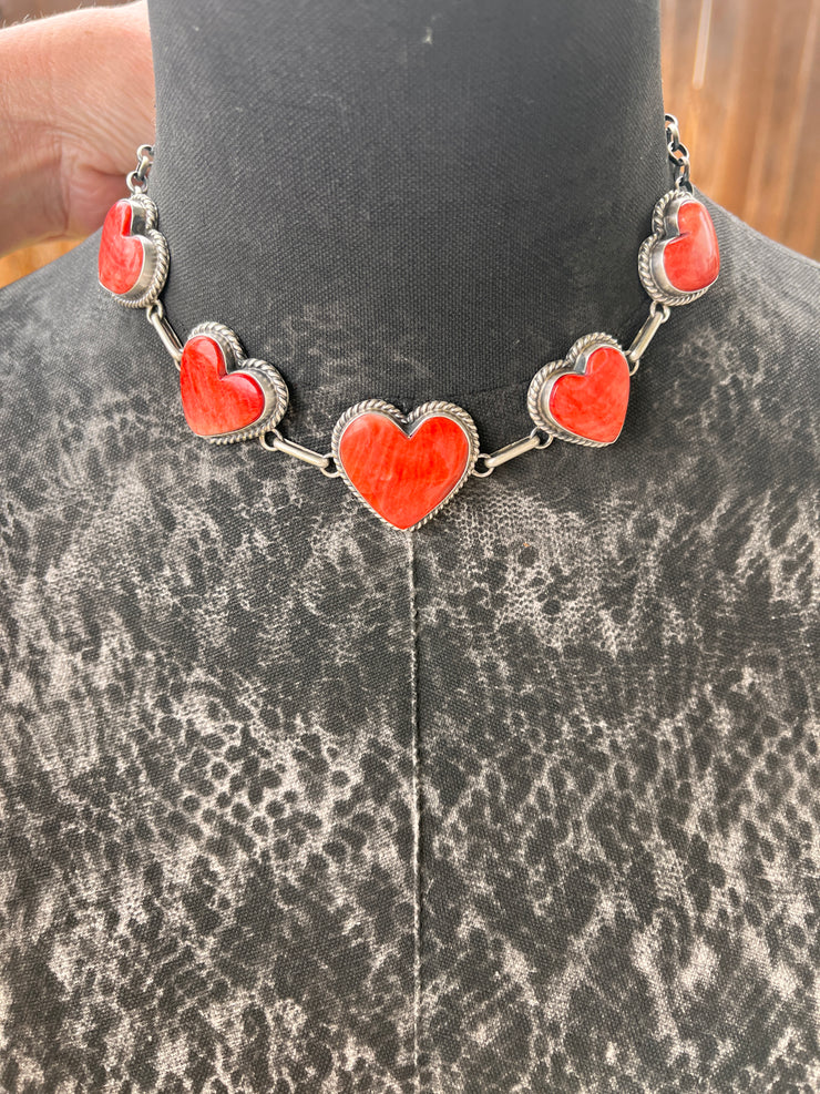 Red Spiny 5 Heart Necklace-5