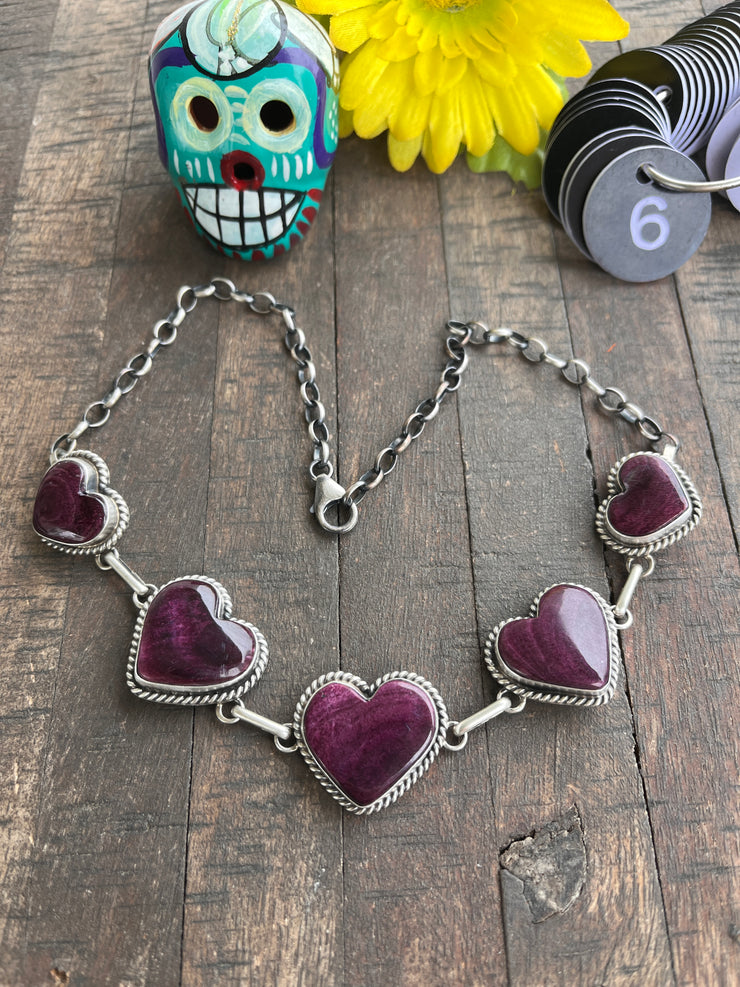 Purple Spiny 5 Heart Necklace- 6